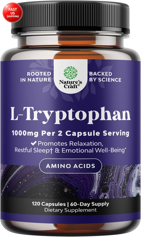 Pure L-Tryptophan 1000Mg Capsules - L Tryptophan Supplement for Sleep, Promotes