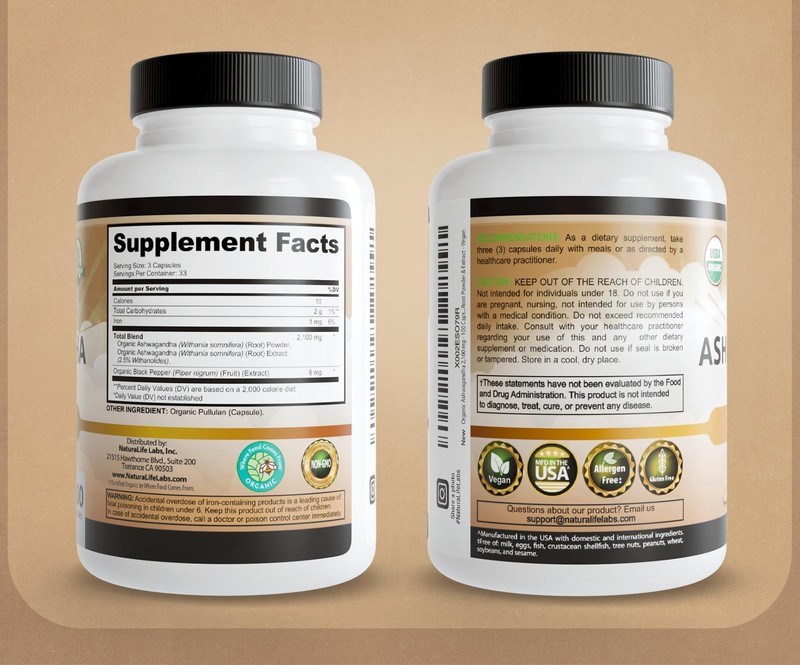 NaturaLife Labs Organic Ashwagandha 2100 mg per Serving – Full Spectrum Root ... gallery