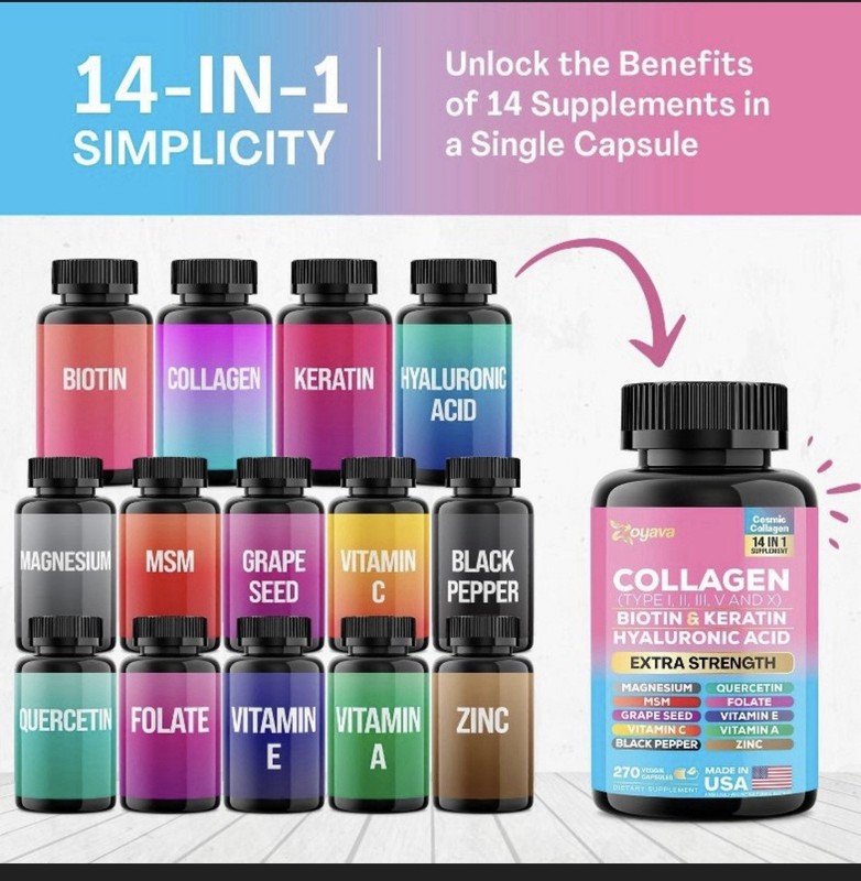 2 Pack- Zoyava Collagen 14-1 Extra Strength | Biotin Keratin Hyaluronic Acid USA gallery