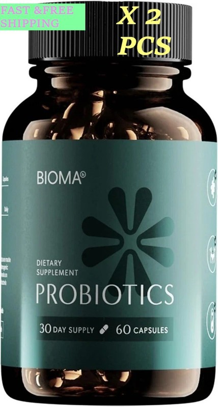 2 BOTTLES-NEW BIOMA Probiotics Digestive Health Gut Support for Men&Women 60Caps