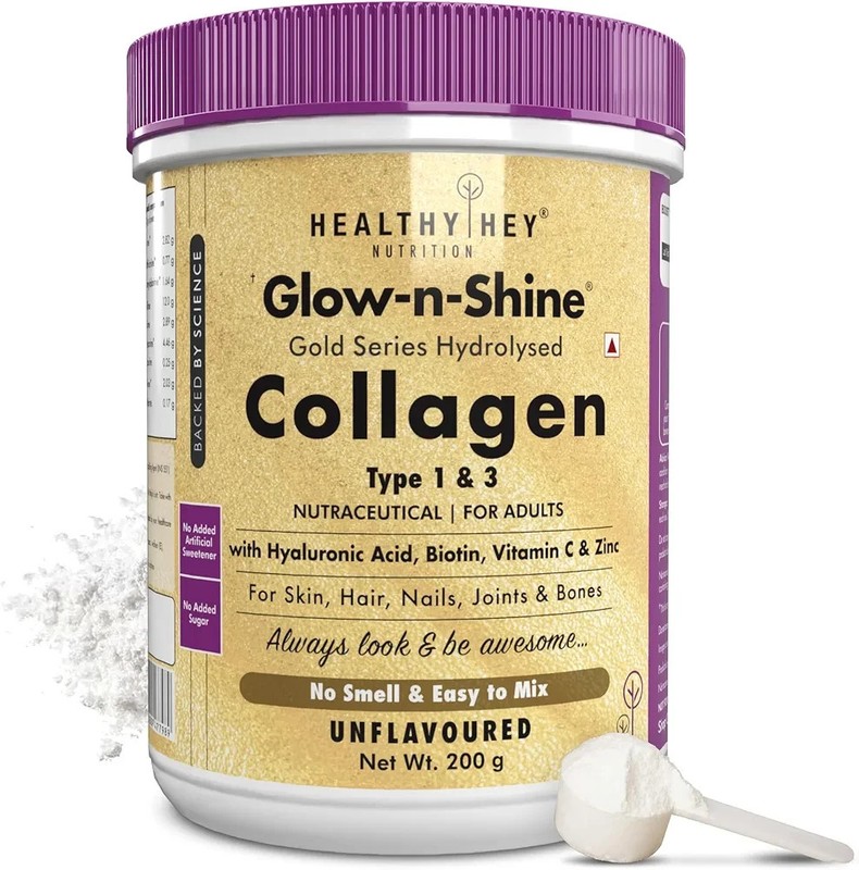 HealthyHey Glow-n-Shine Collagen Powder 200g with Hyaluronic Acid & Vitamin C