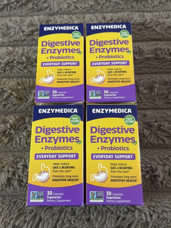 (4) Enzymedica Digestive Enzymes + Probiotics (30 Capsules Each) Exp: 11/27