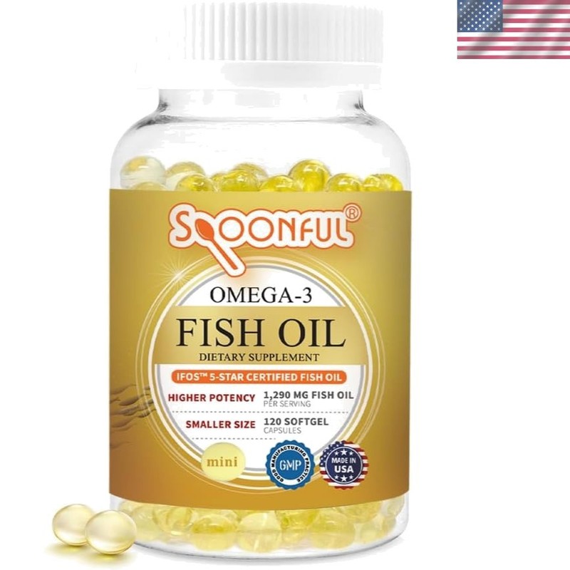 iFOS Certified Mini Omega 3 Fish Oil – 120 Gluten-Free Softgels for Brain Health