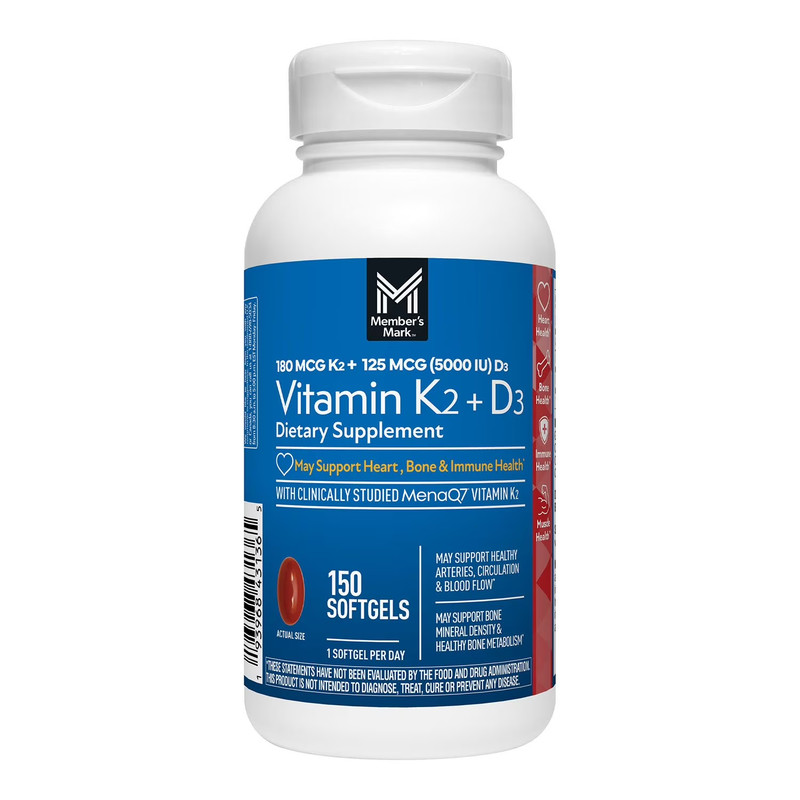 Member's Mark Vitamin K2 + D3 Softgels 150 Count EXP 01/2027