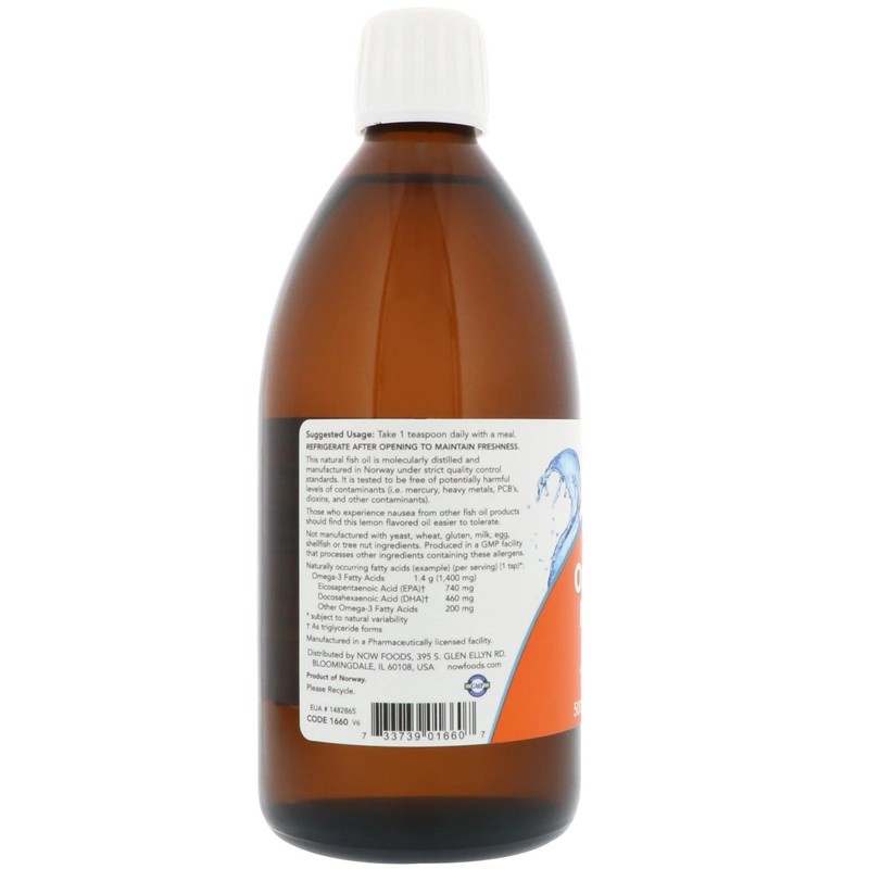 Now Foods Omega-3 Fish Oil Lemon Flavored 16 9 fl oz 500 ml GMP Quality Assured gallery