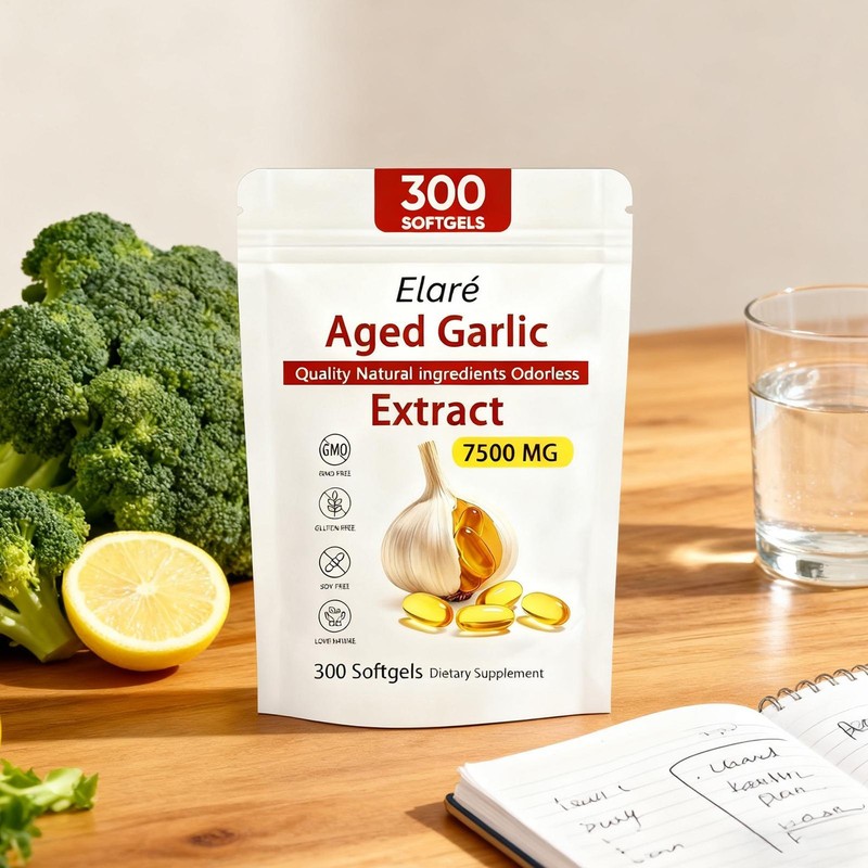 300 Softgels Elare Immune Garlic Extract 7500mg Odorless Heart & Aged 1pc gallery