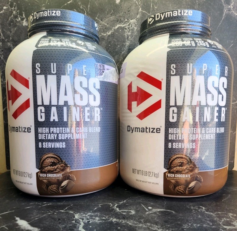 2 Pack Dymatize Super Mass Gainer, Rich Chocolate Protein Powder 6LB Exp 10/2026