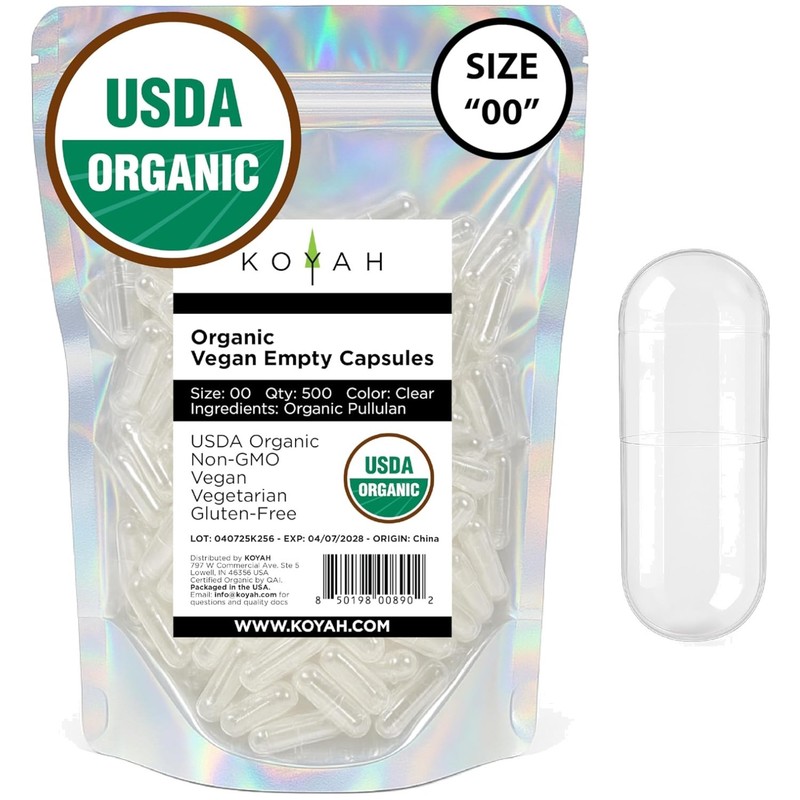 Organic Size 00 Pullulan Capsules 500 Count