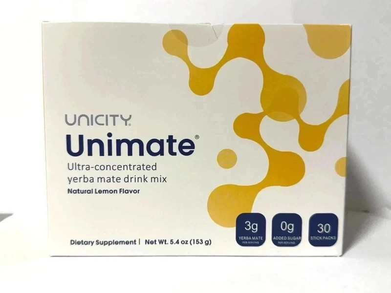 Unicity Unimate Lemon Flavor Stick Packs 30 Count Yerba Mate Energy Focus Drink