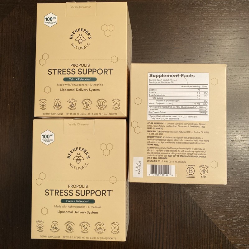 3 Boxes Beekeepers Naturals PROPOLIS STRESS SUPPORT Holistic #90 packs NEW