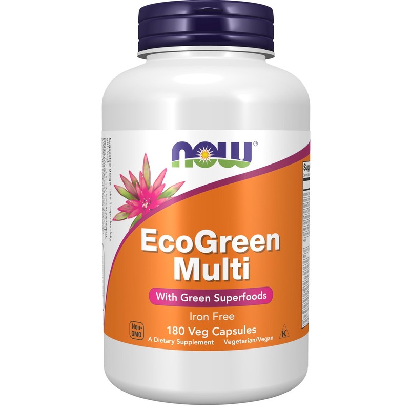 NOW Supplements, EcoGreen Multi Vitamin with Green Superfoods, Iron-Free 180...