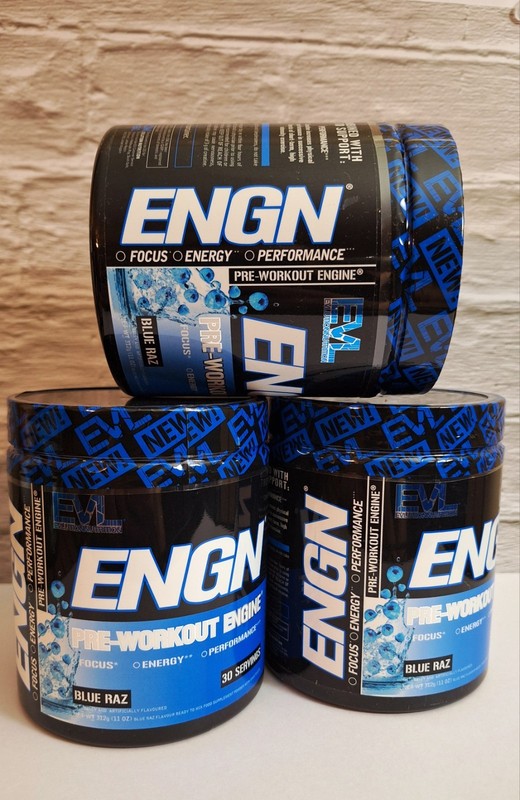 3 Tubs EVL Preworkout Blue Raz, 90 total serv, 300mg caffeine, FREE EVL Shaker!