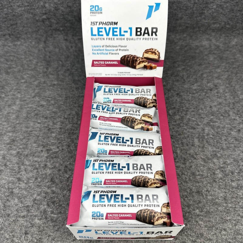 1st Phorm Level-1 Bar 20g Protein Salted Caramel Box Of 15 FRESH EXP 9/2026!