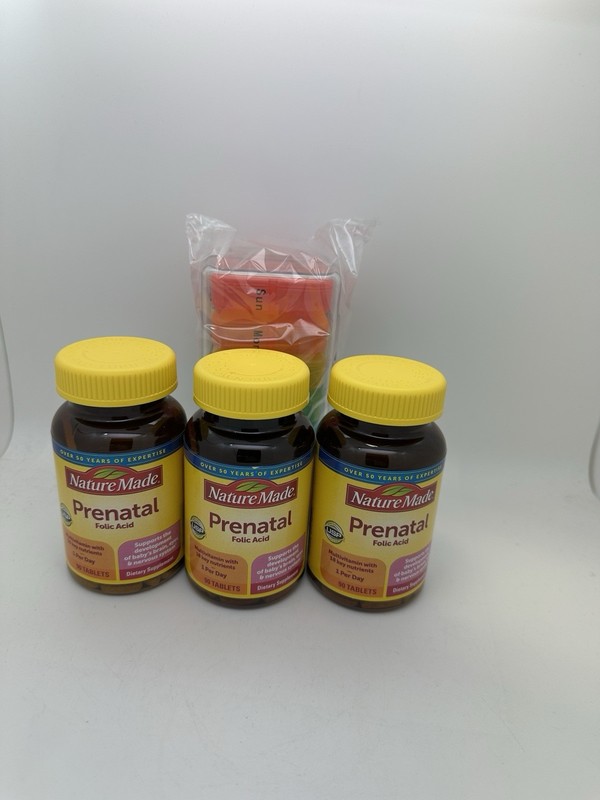 3 Bottles of Nature Made Prenatal W/ Folic Acid 90ct + VicVan 7 Day Pill Case