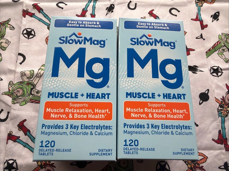 2X SlowMag Muscle&Heart Magnesium Chloride Calcium 120 Delay Release Tabs 05/27