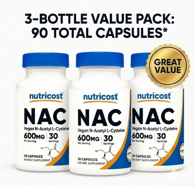 3 Pack Nutricost NAC N-Acetyl L-Cysteine 600mg 30 Vegan Caps Diet Supplement