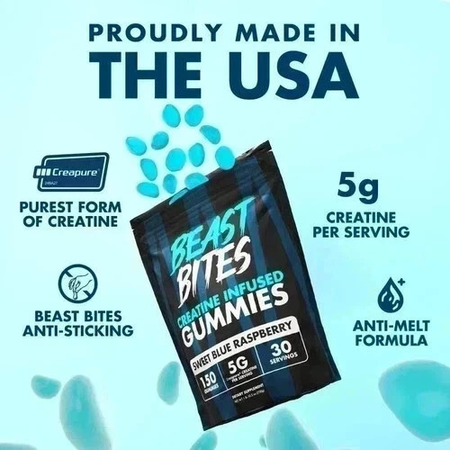3-Pack Beast Bites Creatine Gummies, 5g Each Serving, Blue Raspberry gallery
