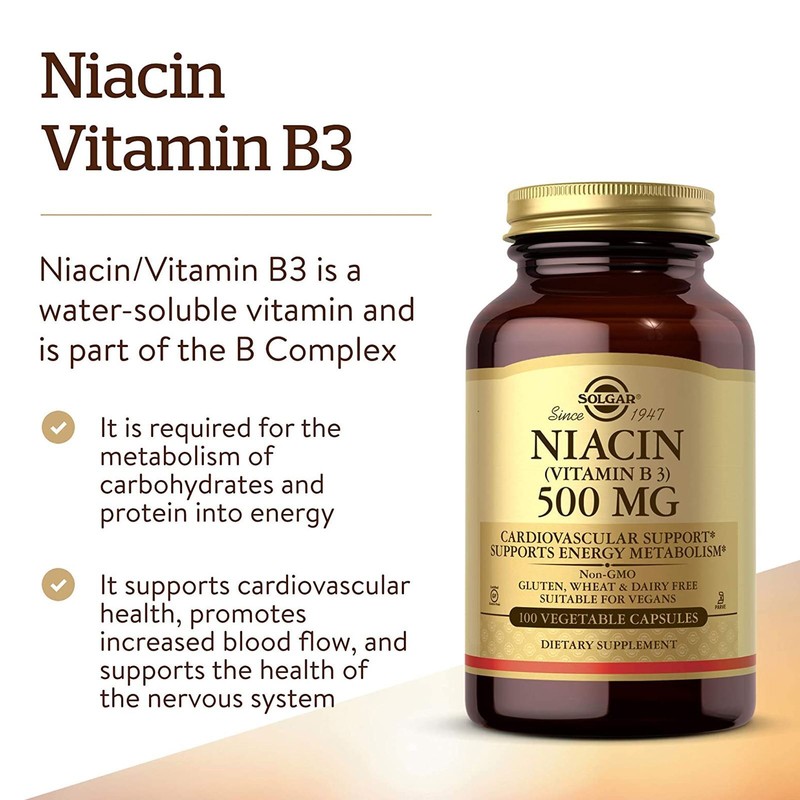 Solgar Niacin (Vitamin B3) 500 mg 100 Vegetable Capsules, Cardiovascular health gallery