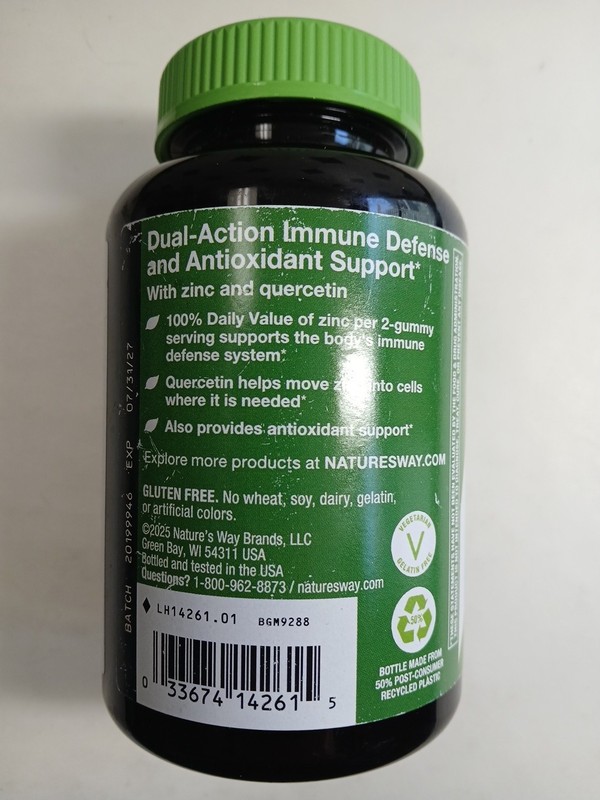 Nature's Way Quercetin Gummies with Zinc Immune Defense Lemon 60ct Exp 7/31/2027 gallery