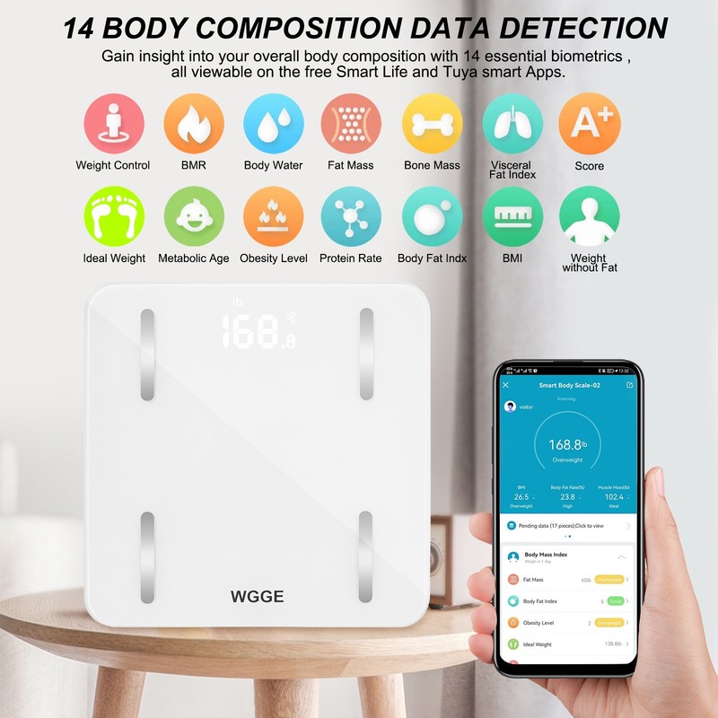 WGGE Bluetooth Body Fat Scale, Smart Digital Bathroom Weight Scale Max:400lb gallery