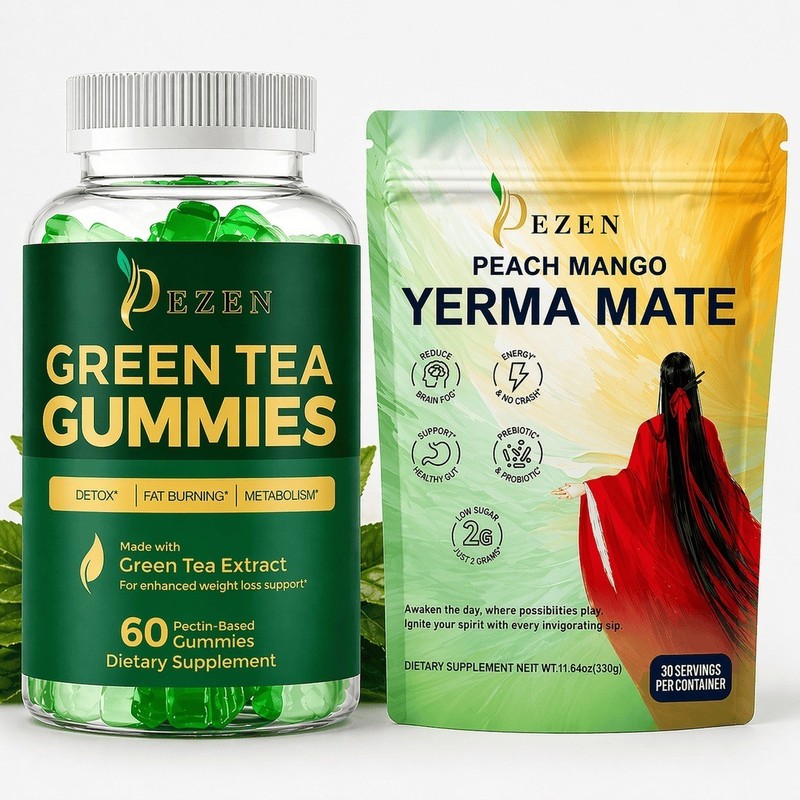 Yerba Mate Drink Mix Tea + Green Tea Gummies Combo for Weight Loss & Fat Burning
