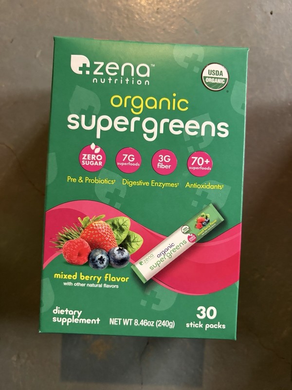 USDA Organic Supergreens Powder Fruits Vegetables, 30 Stick Packs, Berry Flavor