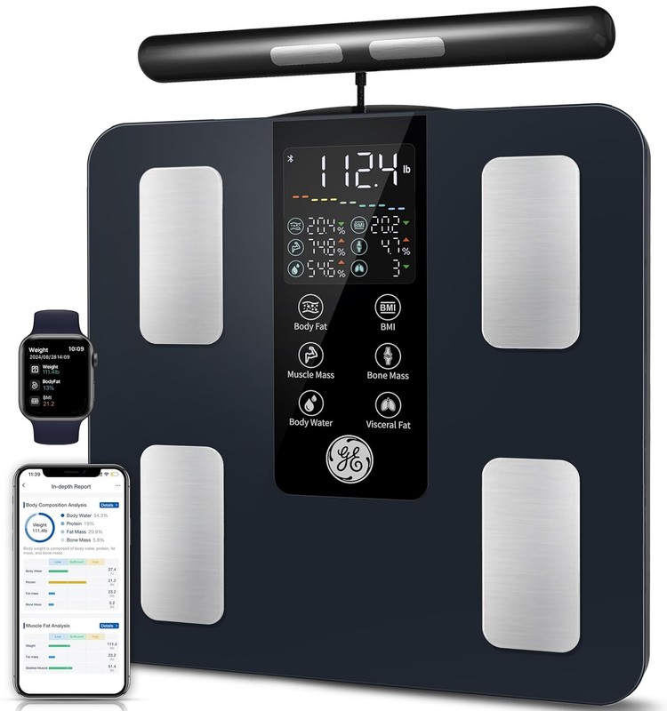 GE Smart Scale for Body Weight 8-Electrode Body Fat Scale BMI Muscle Mass Black