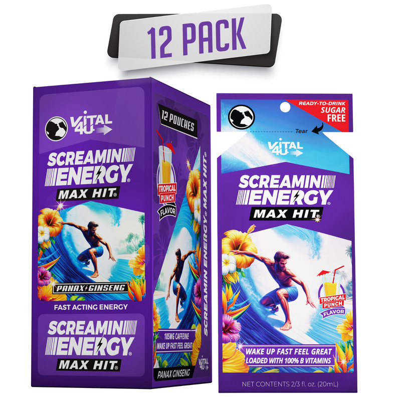 SCREAMIN ENERGY® MAX HIT – New Flavor! Tropical Punch (Sugar Free) – 12ct Box