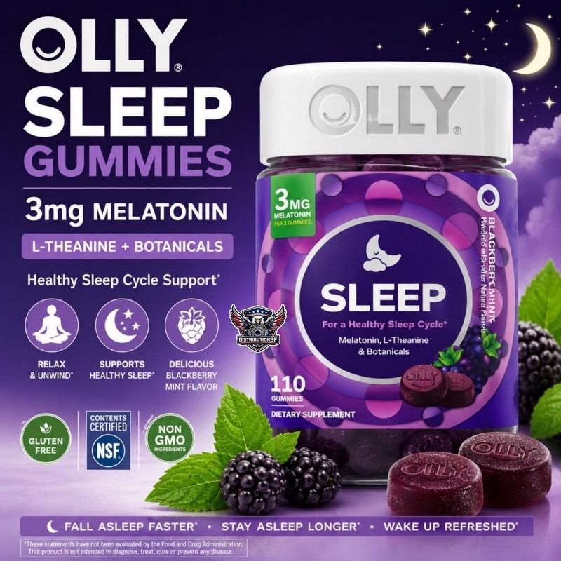 OLLY Sleep Gummies 110 Count 3mg Melatonin L-Theanine & Botanicals Blackberry