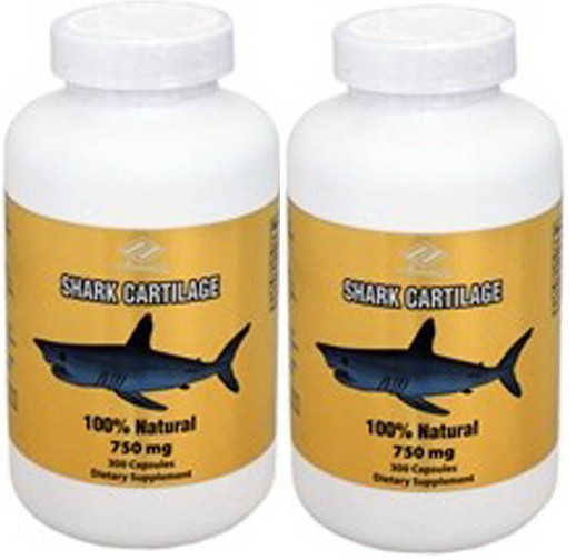 2 bottles 100% Natual Shark Cartilage 750mg 300 Caps x 2 = 600 caps