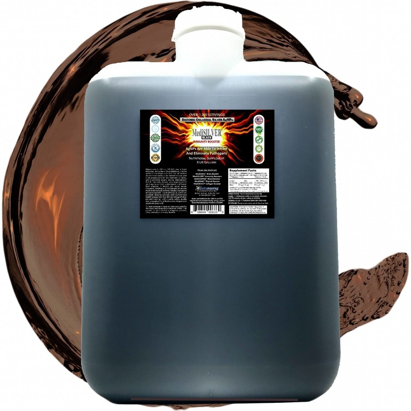 MediSILVER® BLACK Immunity Booster Diatomic True Colloidal Silver AgNP: 5 Gallon