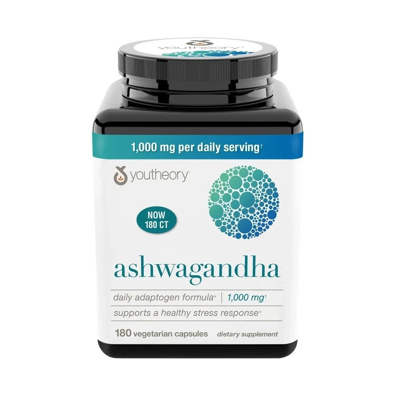 Youtheory Ashwagandha 1000 mg, 180 Vegetarian Capsules Exp: 12/27