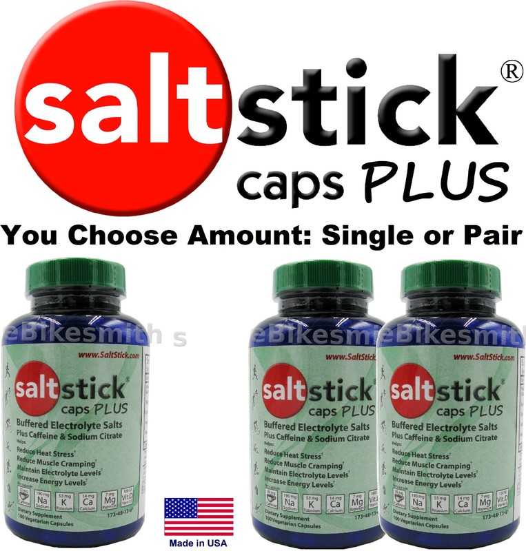 1 or 2Pak Saltstick Caps PLUS Electrolyte Salts Caffeine & Sodium Citrate 100btl