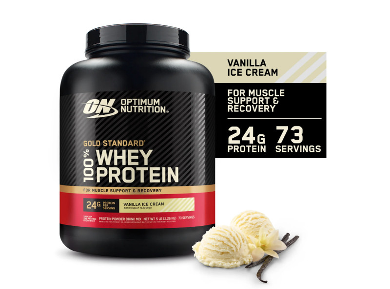 Optimum Nutrition Gold Standard 100% Whey Protein, Vanilla Ice Cream, 5 lb