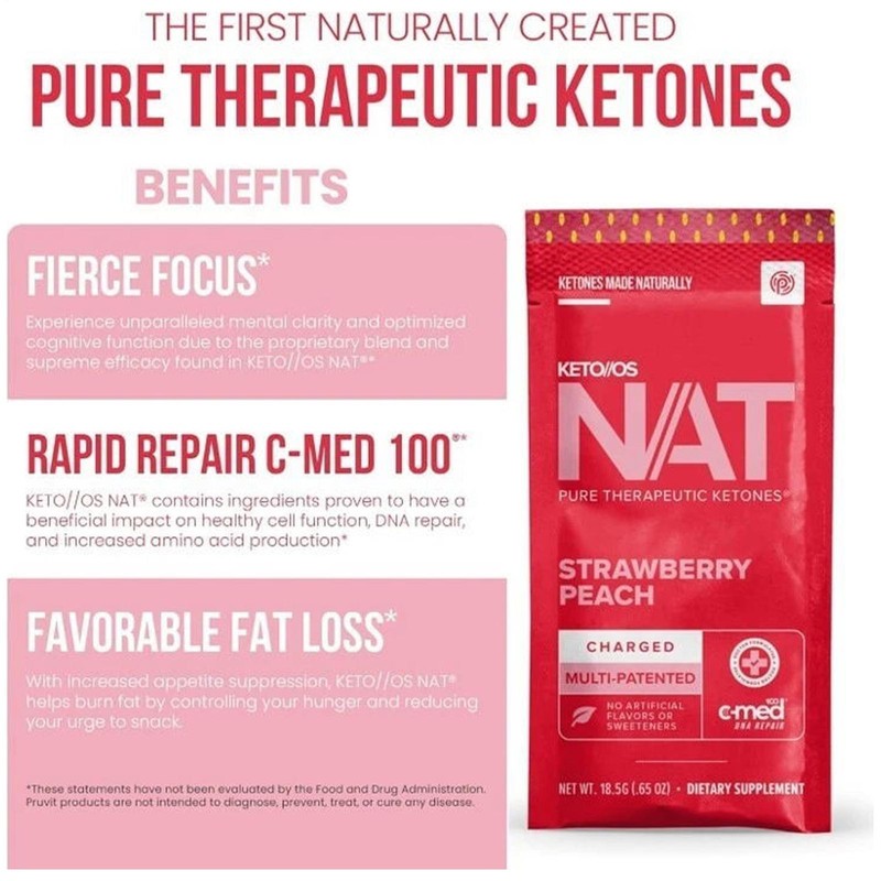 PRUVIT Ketone Drink Keto Nat STRAWBERRY PEACH Charged 20 Pack gallery