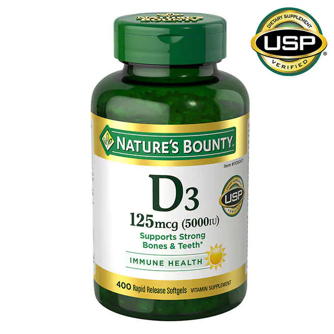 400 Softgels Nature’s Bounty Vitamin D3 125 mcg 5000 IU Immune Health EXP 2026!