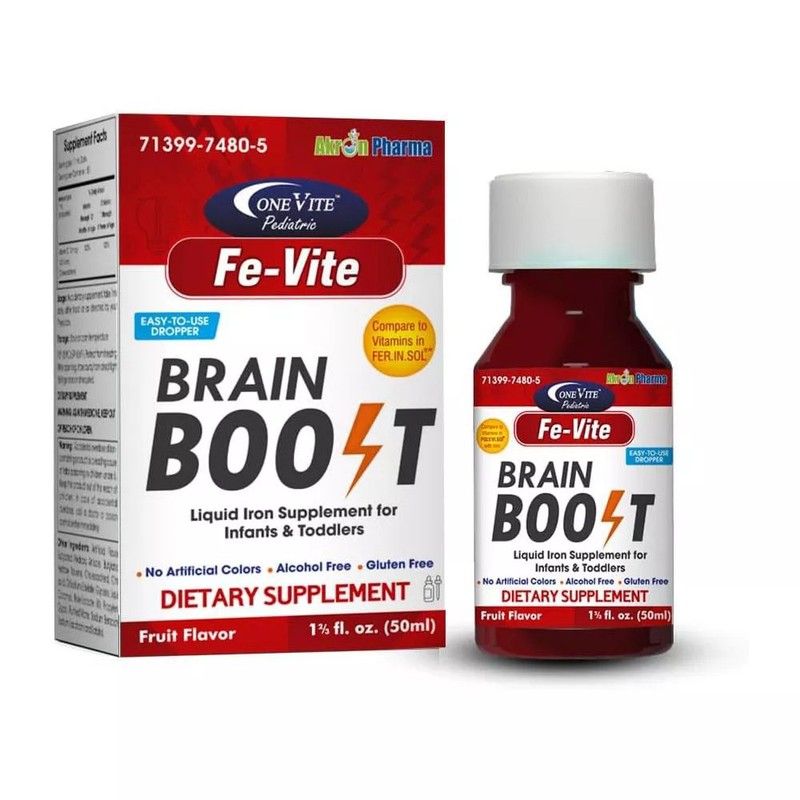 Pediatric Fe-Vite Iron Drops Natural Fruit Flavor Brain Boost Supplement 1.66 Oz