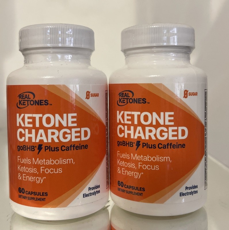 2 X Real Ketones, Ketone Charged, goBHB Plus Caffeine, 60 Capsules
