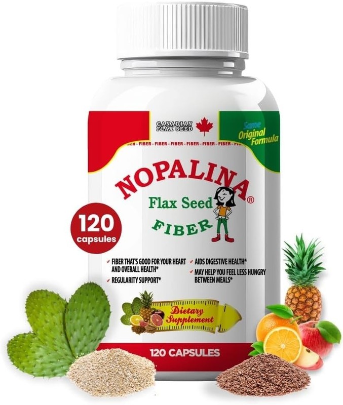 Nopalina Fiber Formula | 120 Capsules | Flax Seed, Psyllium, Oat and Wheat Bran,