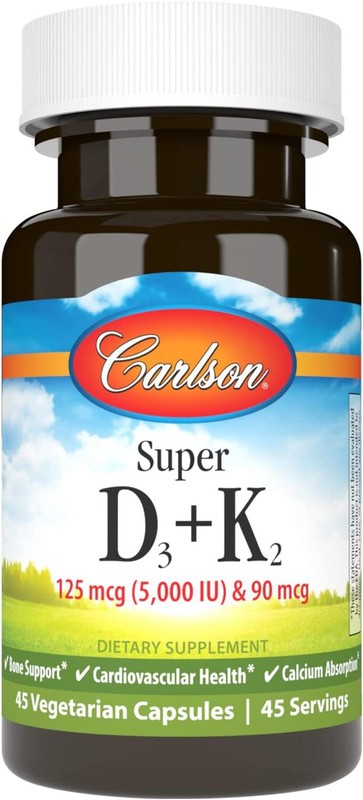 Carlson – Super D3 + K2, 125 mcg (5000 IU) Vitamin D3, 90 mcg Vitamin K2 as MK-7