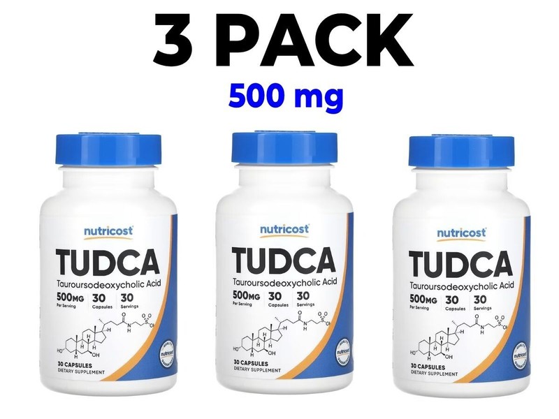TUDCA, 3 PACK, 500 mg per serving, 30 Capsules each x 3(90 total!)