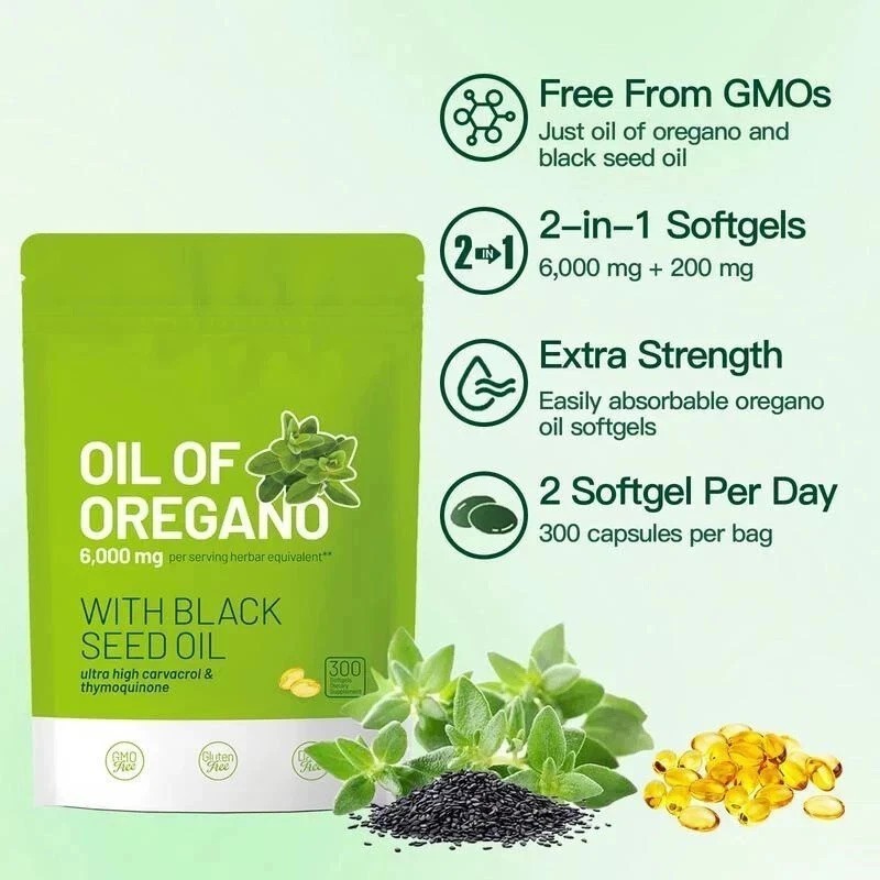 Oil of Oregano 300 Softgels with Black Seed Oil - 6000mg Oregano Oil NEW gallery