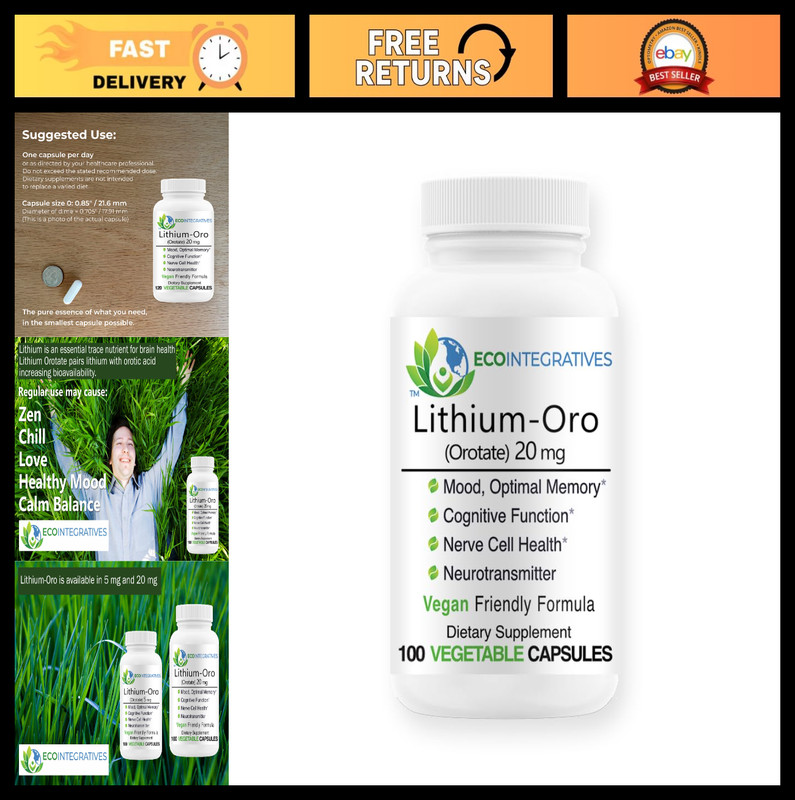 Lithium Orotate 20mg – Supports Mood, Emotional Wellness, Behavior & Memory – 10