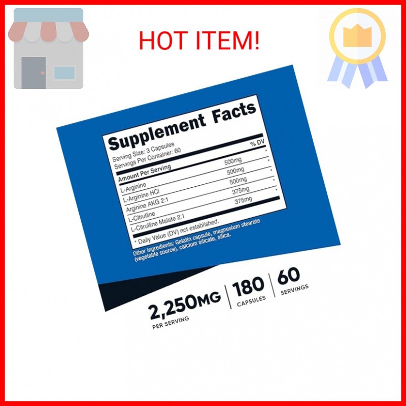 Nutricost Nitric Oxide Booster 2250mg, 180 Capsules - 750mg Per Casule, 60 Servi gallery