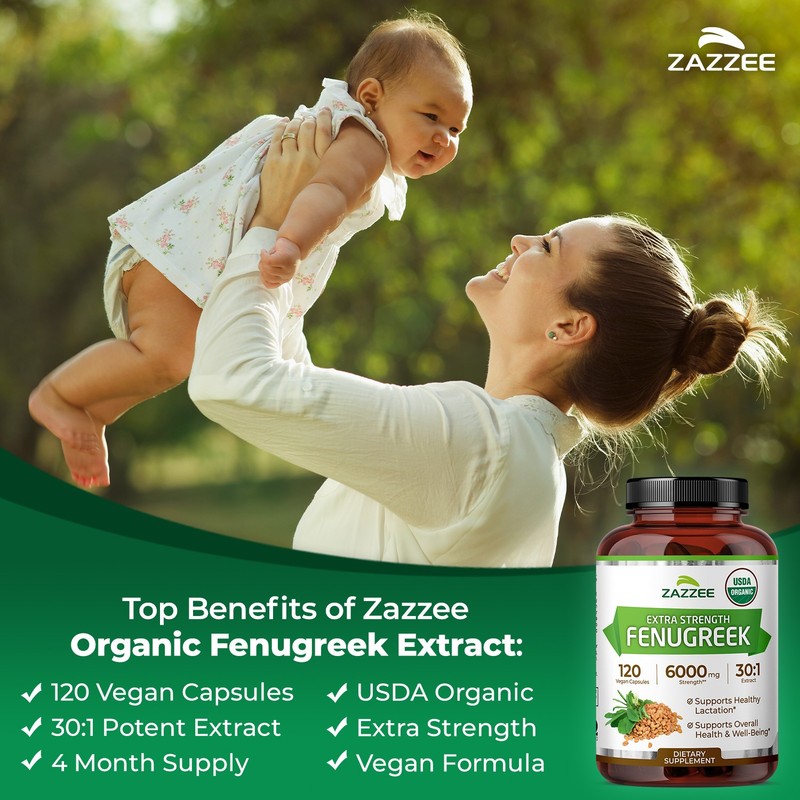 Zazzee USDA Organic Fenugreek 30:1 Extract, 6000 mg Strength, 120 Vegan Capsules gallery