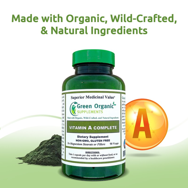 Green Organic Vitamin A, Retinyl Palmitate 90 Vegan Capsule Improve Absorption