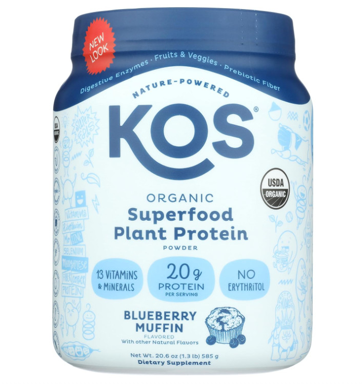KOS Plant-Based Protein Powder, Blueberry Muffin, 15 Servings gallery