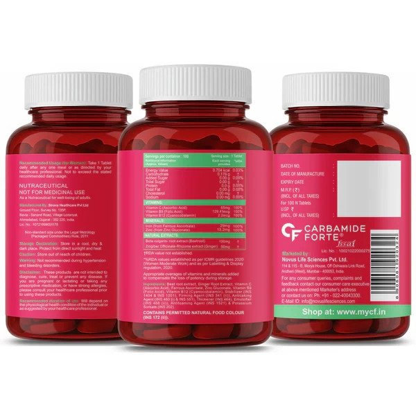 Carbamide Forte Iron + Vitamin C Support Hemoglobin, Energy & Immunity, 100 Tabs gallery