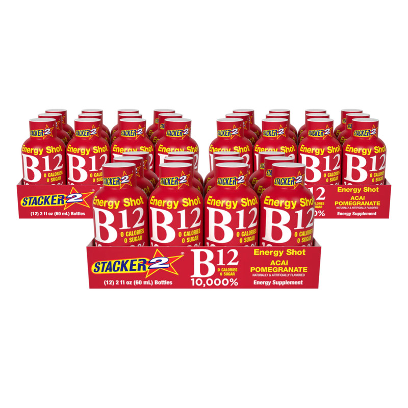 Pack of 36 Stacker B12 Energy Shot Acai Pomegranate Sugar Free 0 Calorie 2 oz