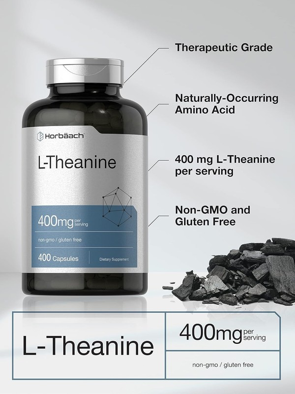 Horbäach L-Theanine 400mg | 400 Capsules | High Potency Supplement | Non-GMO & G gallery